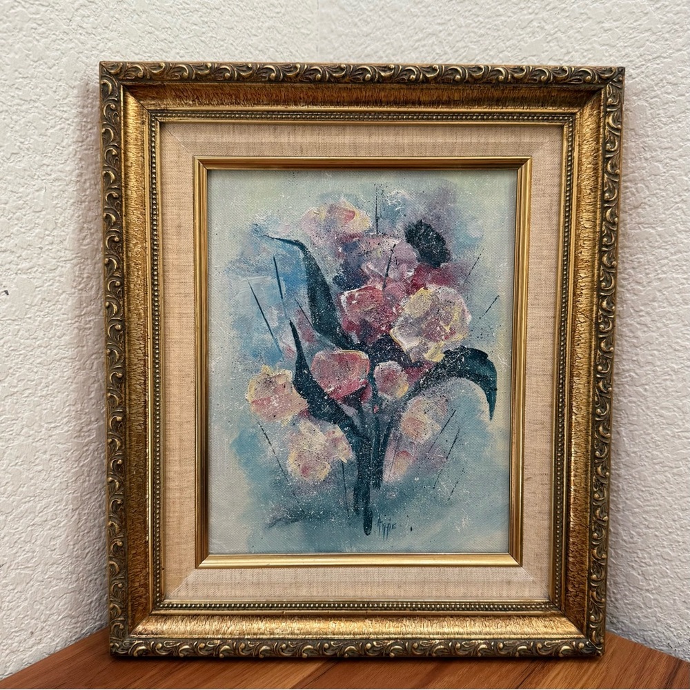 Vintage Signed Still Life Abstract Flowers Oil Painting? Framed Wall Art 12”x14”